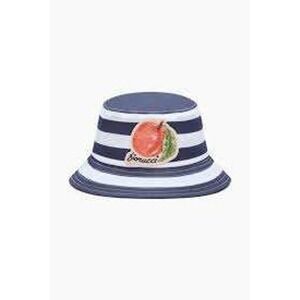 Fiorucci Women's Navy Blue White Striped Peach Patch Logo Bucket Hat OS